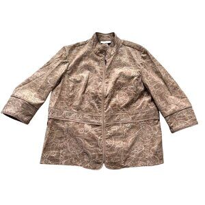 Coldwater Creek Women's Blazer Jacket Plus 20 Brown Paisley Embroidered Full Zip